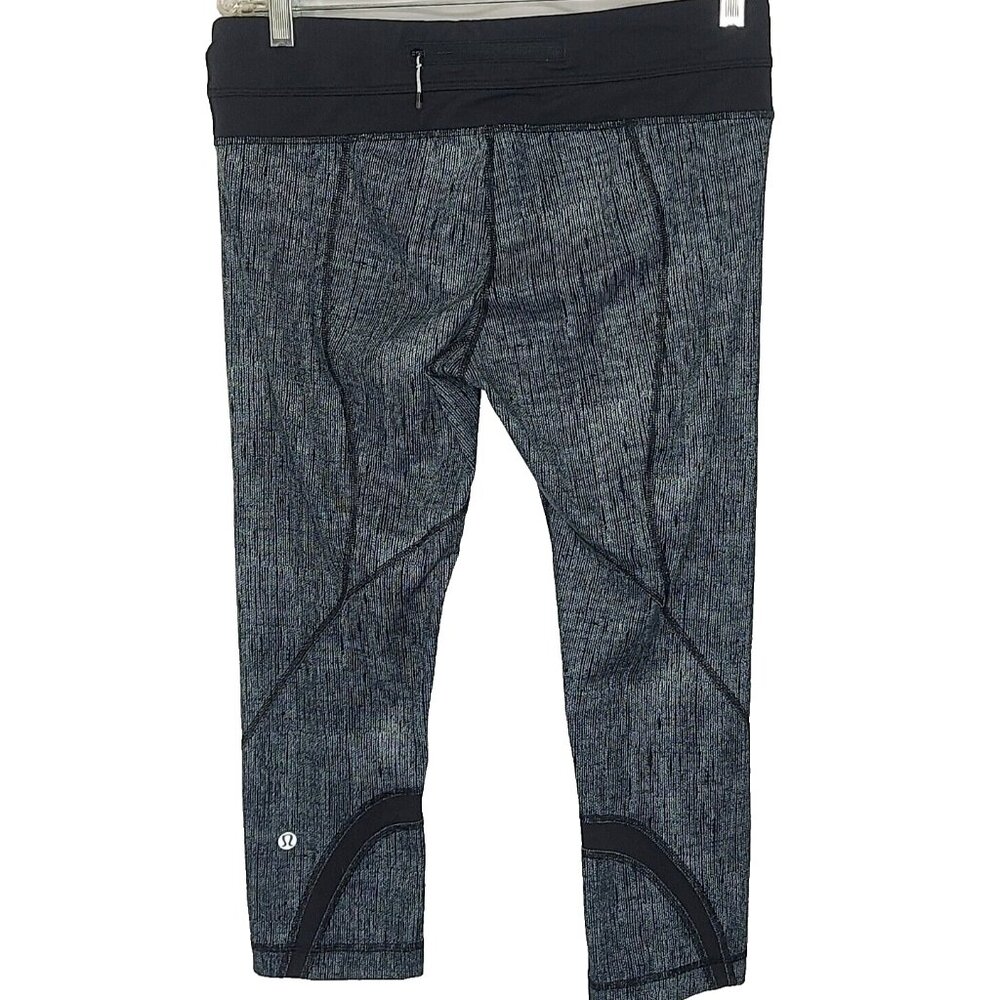 Lululemon Run Inspire Crop Leggings Women 8 Black Dune Burlap Print All Luxtreme